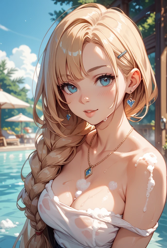 highest quality, ultra high resolution, super detailed, gorgeous, masterpiece, best quality, high resolution finely detailed, extremely beautiful, distinct image, ((best quality)) ((best quality)), ((masterpiece)), (detailed), 4k image, anime style, beautiful young girl, teenage girl, fair white skin, oval shaped face, seductive and sharp facial features, lacy and elegant shawl nightdress, astonishing sex appeal, curly hazel-brown hair, slim, curvy body, green eyes, full lips, medium height, large breasts,