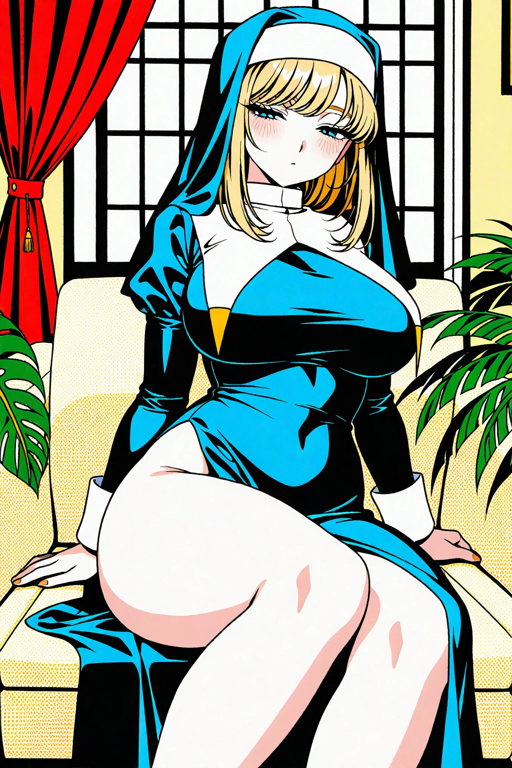 (best qualityer:1.3), (4K quality), Delta by Boruto, ((face detailed)), ((Curvilinear Line)),((blush)), (big boobies), cleaveage, Naked, lighting sun, ((sitting down))
