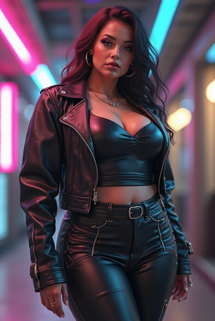 a beautiful woman with curly brown hair wearing sunglasses, full-size headphones, sitting in a dark room with neon cyberpunk lighting at night, highly detailed, intricate, hyper-realistic, 8k, photorealistic, studio lighting, HDR, cinematic, dramatic lighting, moody atmosphere, neon glow, vibrant colors, chiaroscuro, masterpiece
