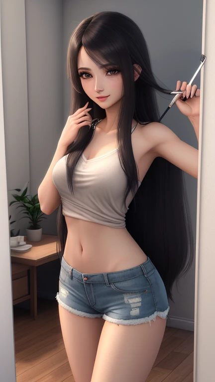 ((masterpiece, best quality)),((highres:1.2)), 1 Girl, solo, Cowboy Shot, Blurred Background, (((Small breasts:1.2))), Thighs, ((topless)), (((Fantastic Pose:1.2))),