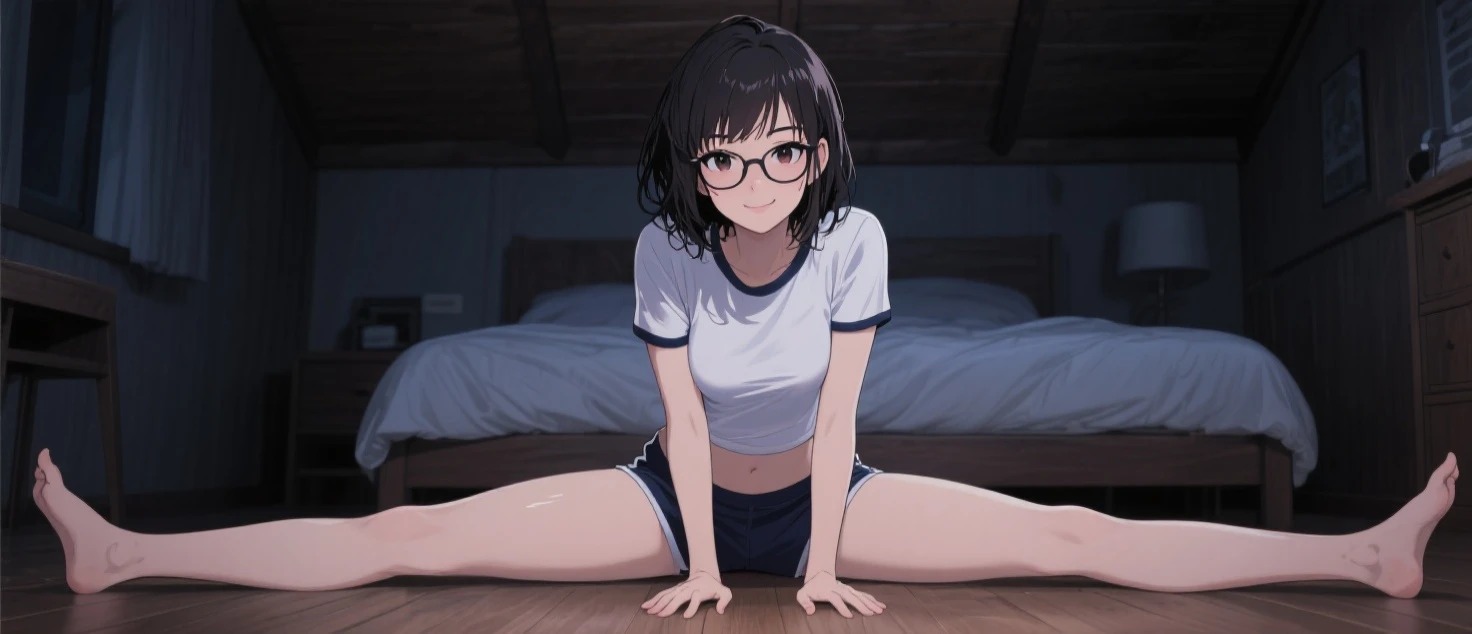 a woman in a short skirt and glasses is posing for a picture, a hyperrealistic , hyperrealistic , cutesexyrobutts, realistic , seductive anime girl, lit from behind, , bending over, ecchi, ecchi anime style, oppai, beautiful anime girl squatting, ecchi style, anime, anatomically correct, super detail, high quality, 4K