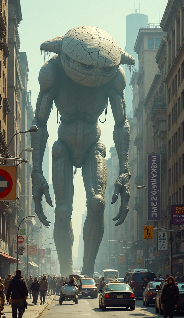 masterpiece, solo, full body, vortigaunt, alien, one-eyed, red eyes, third arm on chest, detailed background, city, <lora:vortigauntlorav1:0.8>