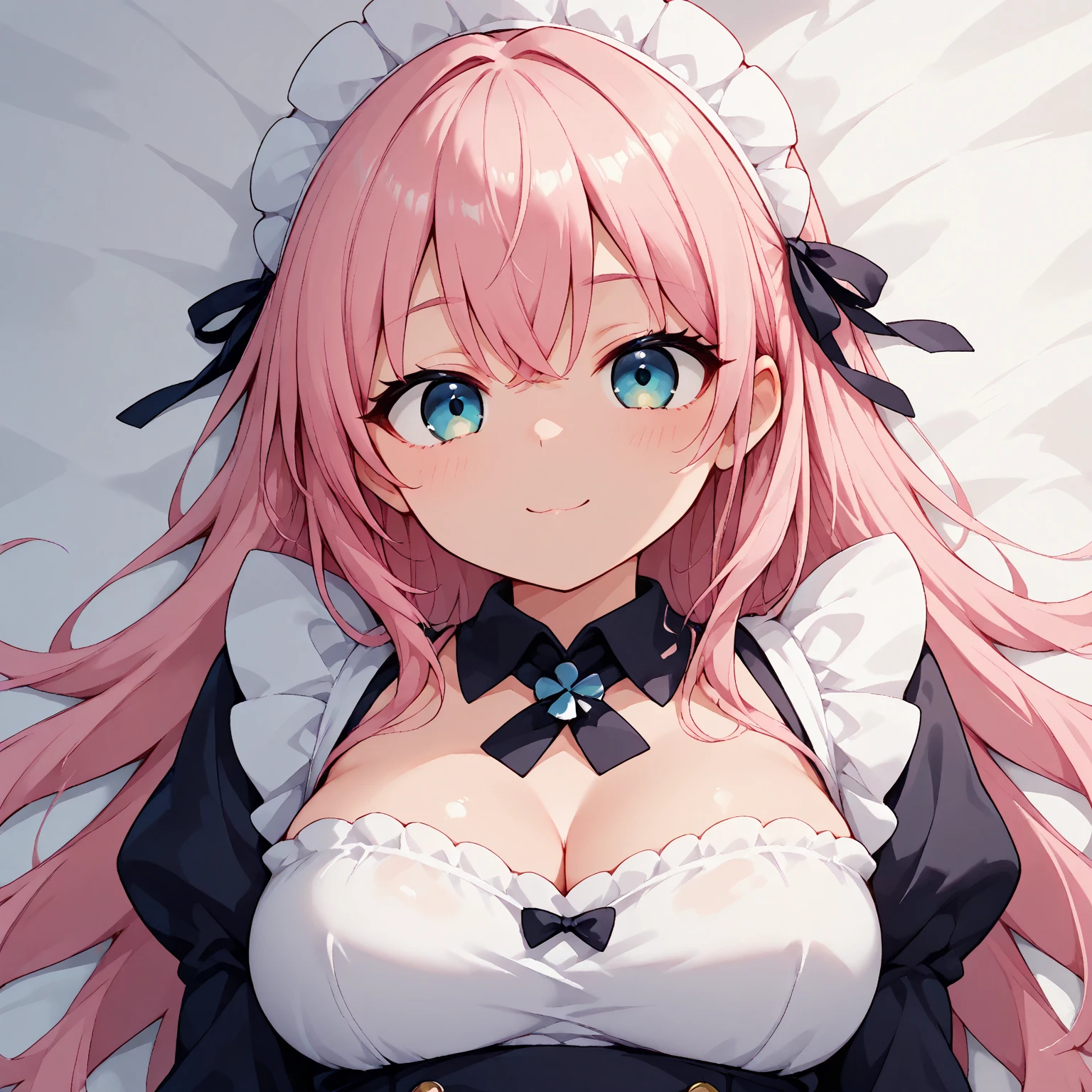 highest quality、short and pretty woman（draw in the center）、light pink hair、twin tails、curly hair、long hair、Vertical roll、cute pose、laughter、big breasts、 super detailed face、Gothic Lolitaのドレス、Gothic Lolita、detailed eyes, seductive pose, smooth skin、huge breasts、 round chest、blush、Clothes with less area、upward glance