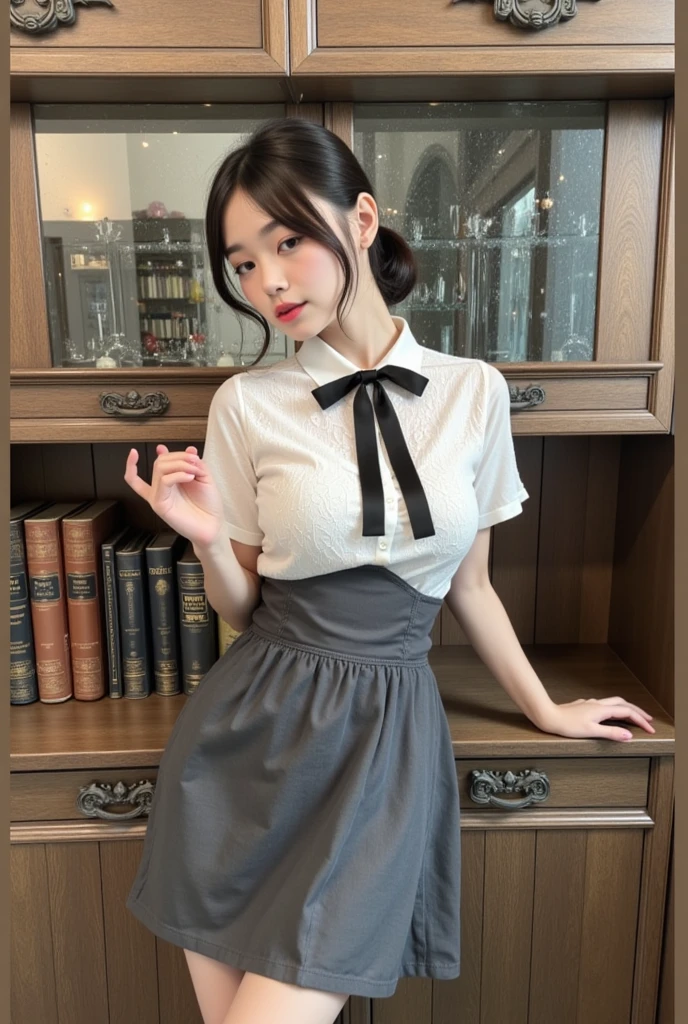 (masterpiece), (最high quality), (Very detailedな), (Best Shadow), (photoRealistic:1.4), Frilled blouse, skirt, white ankle socks, A long shot of a woman walking slowly, high quality, masterpiece, Very detailedな, High resolution, 4K, 超High resolution, Detailed Shadows, Ultra-realistic, Dramatic lighting, One Girl, alone, Detailed face, Realistic eyes, Realistic Skin, Dynamic Hair, Dynamic pose, Dynamic Angle, White floral dress, White Background, Urzan-6500-v1.1, (RAW Photos:1.2), ( Realistic:1.4), Beautiful detailed girl, Very detailed eyes and face, Beautiful attention to detail, Ridiculous, incredibly Ridiculous, Large file size, Very detailedな, High resolution, Very detailed, 最high quality, (Bright interior), (Soft Light), (Low contrast), (Shallow depth of field), (portrait of a beautiful woman illuminated by gentle light), (Very delicate and elegant depiction), (Short bangs), (Hair color is dark chestnut with a slight brown tinge), (Hair with subtle and gentle waves), (Small, intricate braids on the side of long hair), (Decorated with thin ribbons), ( White blouse with small frills), (bow tie), (青いロングskirt), (White short ankle socks), shape, Very detailed, CG, Unified, 8k wallpaper, wonderful, Finer details, 最high quality, Very detailed CG Unified 8k wallpaper, Face Light, Cinema Lighting, One Girl, 16 years old,
