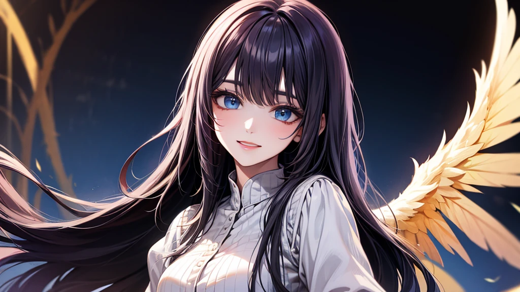 Beautiful woman 1.3, Beautiful straight long black hair: 1.2, , Night Road: 1.2,moon light: 1.1, Ultra-high resolution, Accurate, Super detailed, Textured skin, High detail, highest quality, 8k,Thin bangs,Upper Body,Well-drawn eyes, Focus on the face,Oversized T-shirt,Detailed hair depiction,Detailed depiction of eyes、Detailed depiction of hair、moon、Upper Body、smile