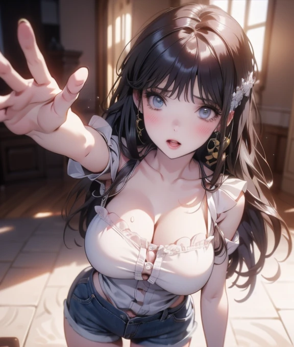 nsfw,Beautuful Women,a beauty girl,expression of ecstasy,I&#39;m happy to stick my tongue out,facing back,all-fours,Spreading legs,Too large breasts,bulging nipple,Dilates the vagina,A large amount of semen is gushing out from the vagina.,Semen dripping all over the body