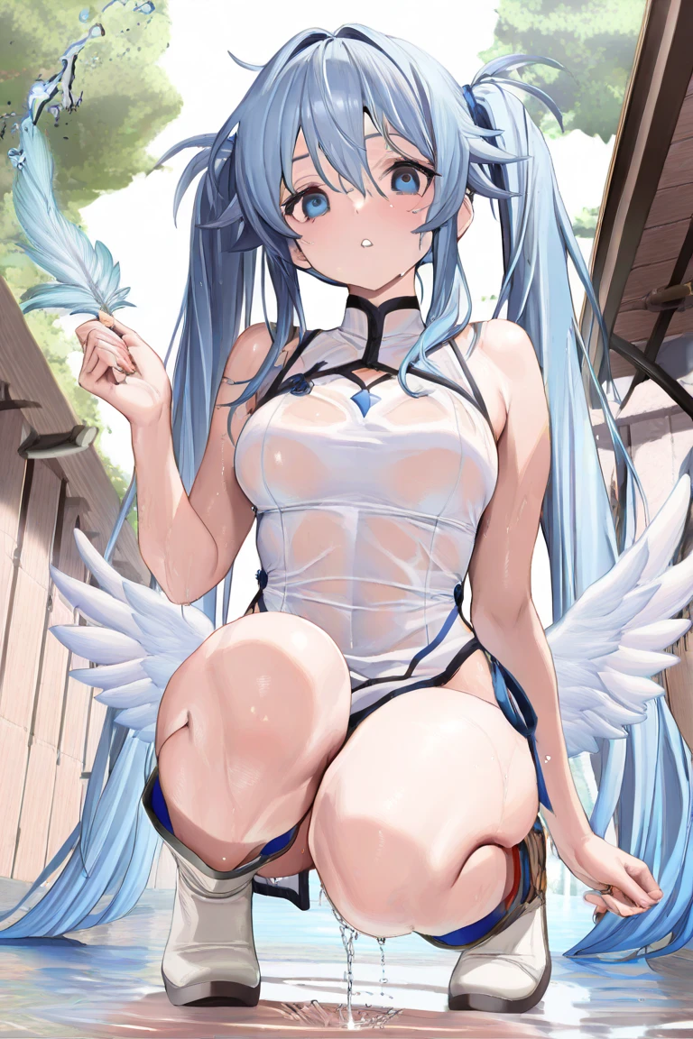 The ultimate real person,wetted skin,White wings,nakeness,二重まぶた,weeping,Beautiful angel,Blue hair,Stomp ass,opening legs,sensual lip,