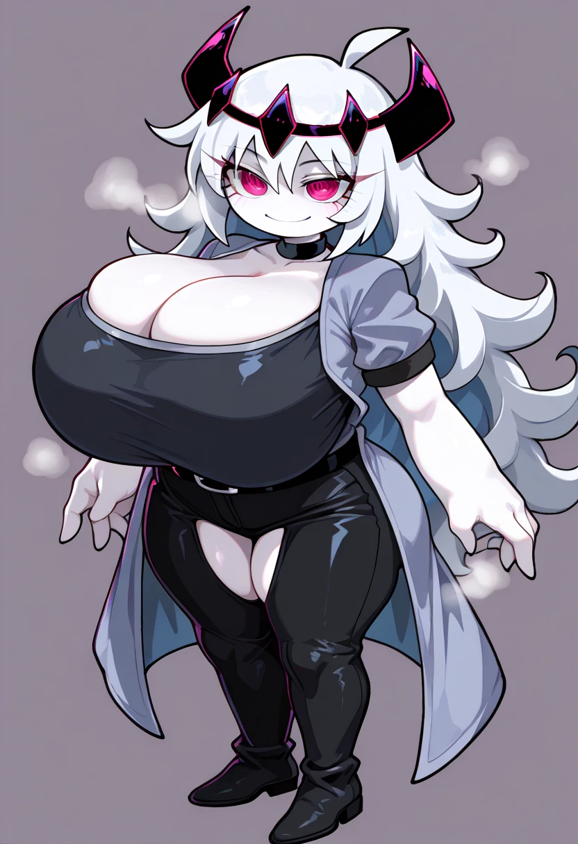 score_9, score_8_up, score_7_up, score_6_up, score_5_up, score_4_up, BREAK ,blunt bangs,Gray Hair,Yellow Eyes,ponytail,very big breasts,Sweaty,Overflowing breasts,empty eye,Erect nipples,sagging breasts,Grim Reaper,High heels,Fishnet tights