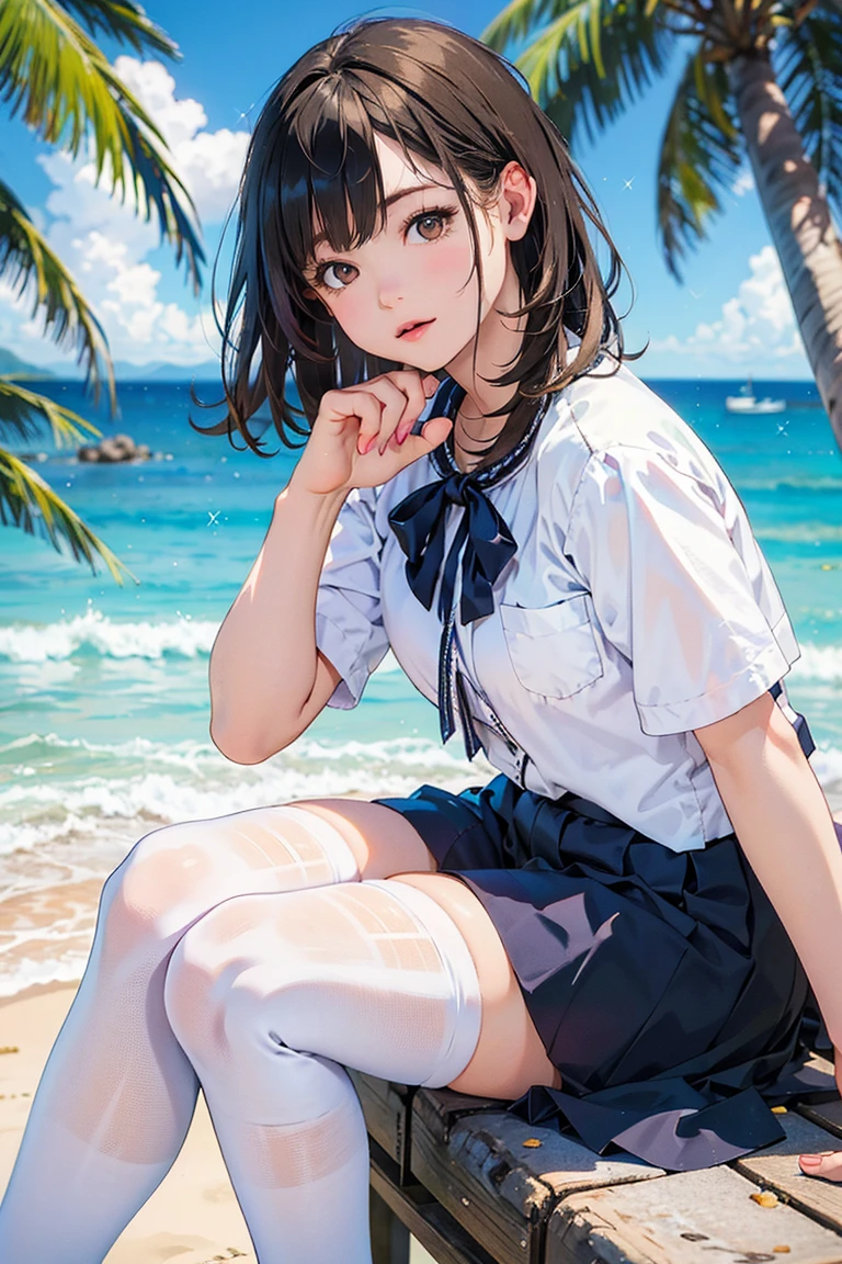 Ultra short sailor suit,roadside, Crouched View,Expose the inside of your legs,Spread your legs,White panties