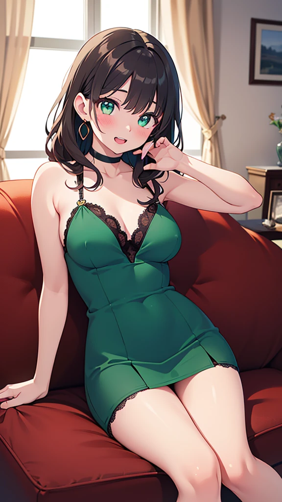 Girl dog student furry anime brown hair green eyes big breasts pajamas short sleeves and short shorts 