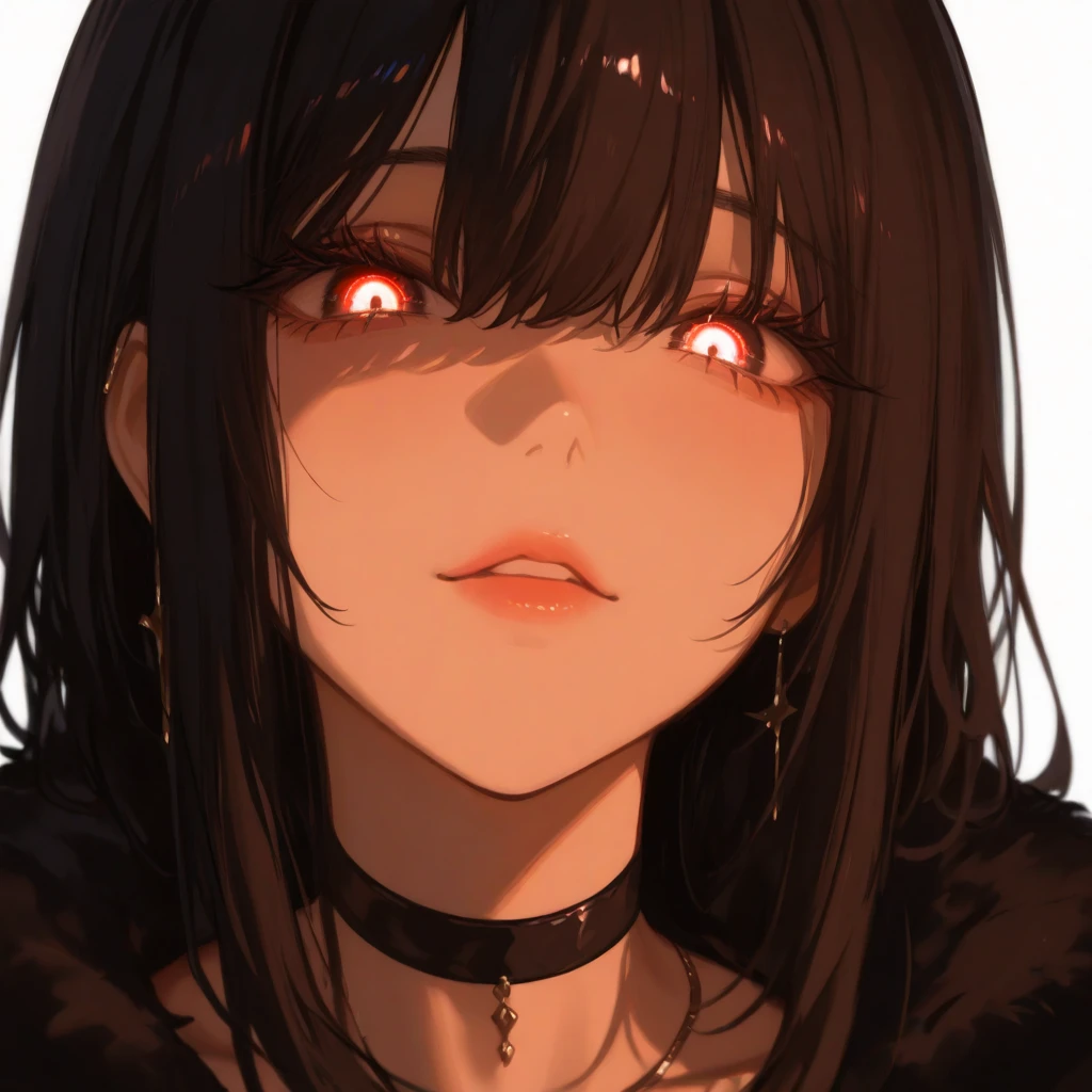 beautiful, (masterpiece:1.2), (best quality:1.2), perfect eyes, perfect face, perfect lighting, 1girl, look at the viewer, (ahegao:0.5, wide angle:0.8), (steam,sweat), sexy pose、brown、black skin、body muscles、(full shot)、((gal fashion))、long sweater dress with big cleavage, sexy dress, glowing yellow colour eyes