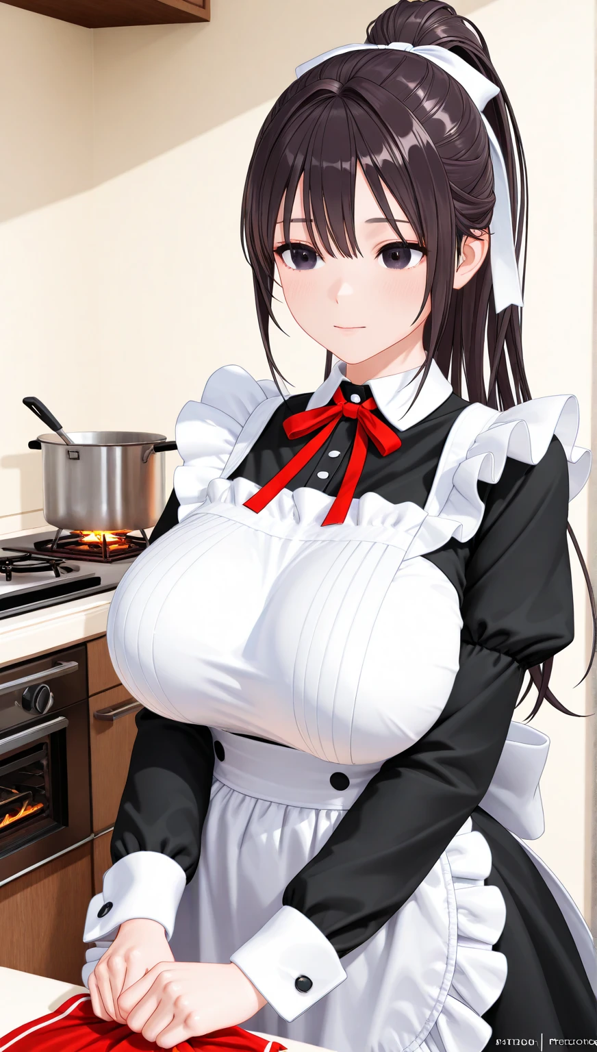 Lucy Pinder, portrait, maid, masterpiece, 最high quality, high quality, High resolution, ((pose in the kitchen))