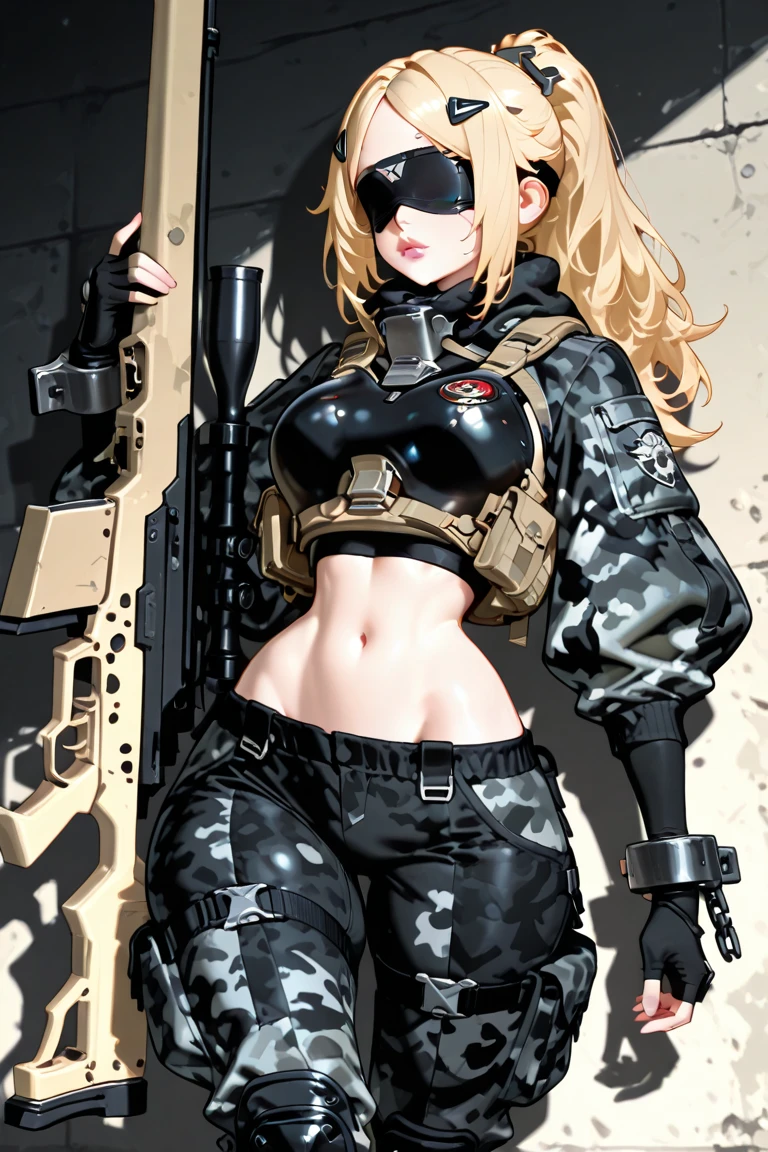 score_9, score_8_up, score_7_up,  1girl, army, tactical,cinematic action photo of a (platinum blonde woman) with green eyes and long wild hair and big breasts, looking at viewer, heavy makeup, seductive look, cleavage, fit, abs, shiny skin, army gear, black leather bra, ripped shirt, tactical gloves, camouflage army hotpants, tactical belt, holstered guns on her hips, walking in front of a big explosive fire in abandoned streets, dirty   concept art   expressiveh   