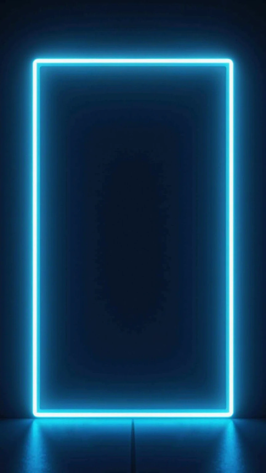 a vertical rectangular avatar frame with double neon light strips on all four sides, glowing in cool blue and white tones, outer and inner neon lines gently pulsing in brightness, no smoke, no sparks, minimal futuristic design, dark background, seamless animation loop