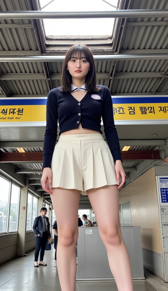 Very beautiful Japanese female stewardess、Age 25、Perfect beauty、Perfect Style、smile、detail、(((stewardess costume))), (((mini skirt))), (hi-res: 1.1)), (((On the runway at the airport))), (((Hair style: chignon))), looking at the camera、Cowboy Shot、Panties are visible, smile, Slim legs, Tightened ankle, Licking lips,((Perfect beauty)), ahegao, ((Milk is spilling out of the mouth)), Camel Toe,ahegao, Licking lips,((From below:1.25))、