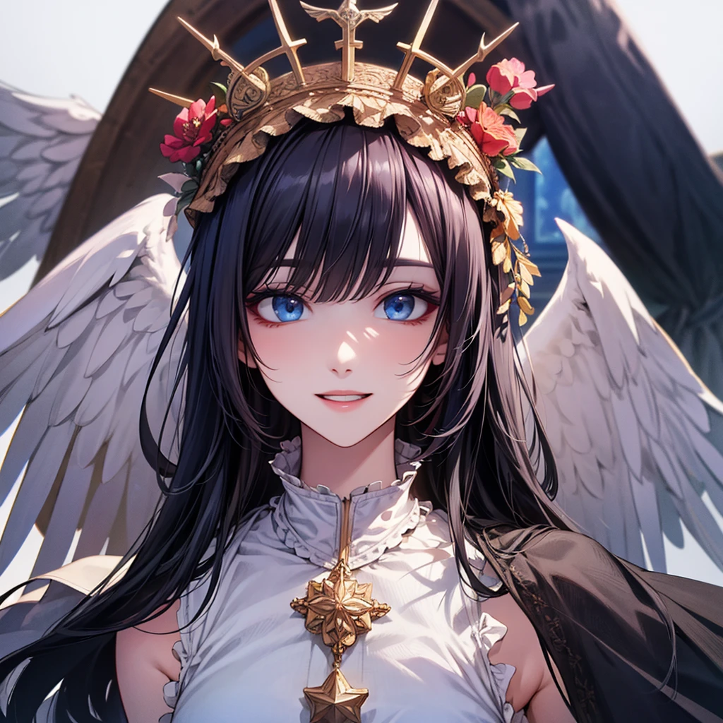 ((highest quality)),(ultra high resolution),(Super detailed),(detailed description),((best CG)),(best work of art),super precision art,great drawing art,(Fantasy art with precise details:1.5),(religious painting:1.8), (1 Female Angel:1.6),(beautiful and well-shaped face:1.5),small breasts:1.6,(collar with chain:1.4),(Lifeless eyes:1.3),folded wings:1.3, ((bed in dark room:1.8)),Flickering flames:1.1