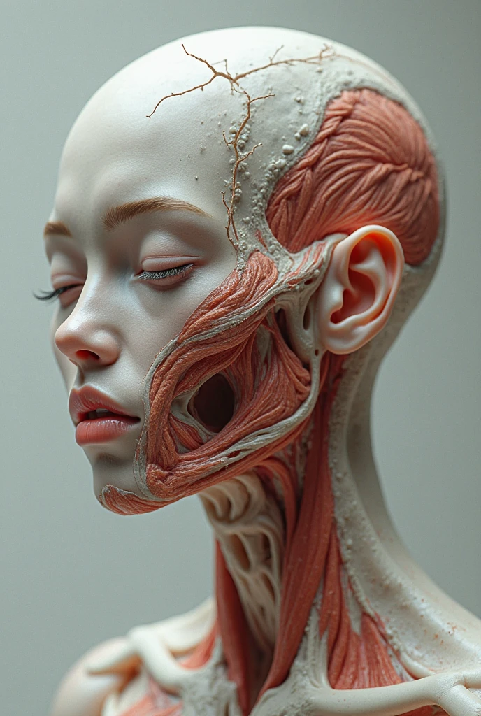 Dissected face wash n profile, showing spine and brain