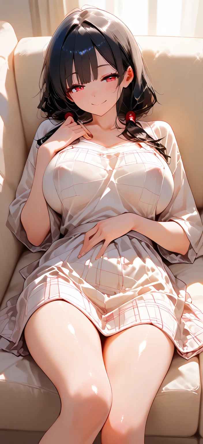 best quality、masterpiece,Woman sleeping in operating room、Full breasts、((Full and soft breasts,)))(((Large Breasts))) (((Cleavage)))Looking at the camera、Necklace、Long sleeve、barefoot、magazine cover、High Legs、Red mini skirt、Tight clothing、confuse、Legs open、obscene、Show a glimpse、Glamorous、Off-shoulder、Model figure、