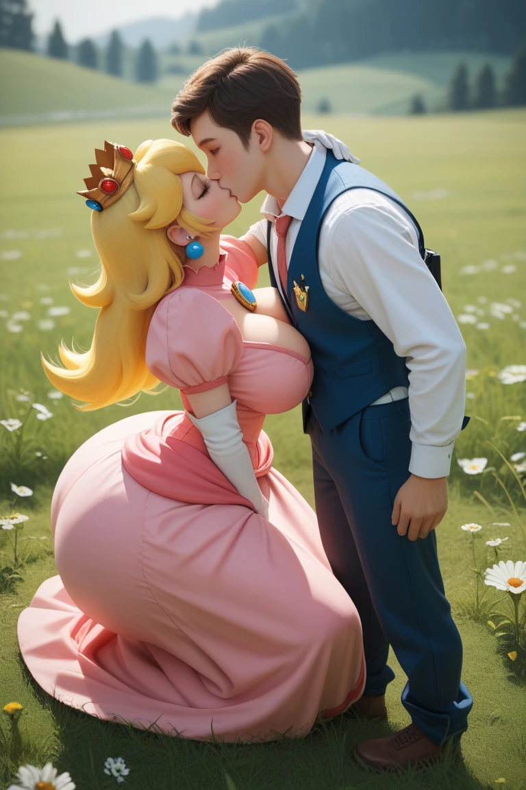score_9,score_8_up,score_7_up,source_cartoon,source_anime,1girl,intricate,outdoors,castle,highly detailed,soft lighting,soft particles,glowing,huge breasts,cleavage, black bra,curvy,digital art,realistic,princess peach,pink dress, hug, shota, woman and shota, smile,
