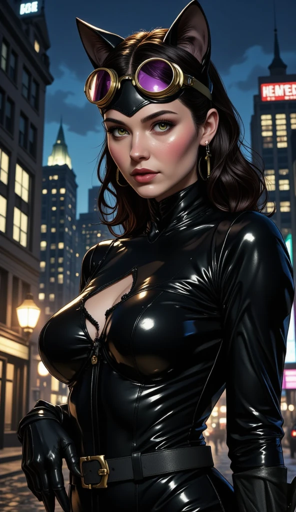 photo of Kristen Stewart from, RAW, beautiful woman, ((Gothic portrait)), ((detailed face:1.2)), ((detailed facial feature, blood red lips, small breasts with cleavage, detailed skin, clear skin), (perfect proportioned body), (wearing a black open leather jacket) (high detailed city environment, apartment balcony), (realistic photo, best quality, detailed), (8k wallpaper), (cinematic lighting, dramatic lighting) (sharp focus, intricate), nipples, visible breasts