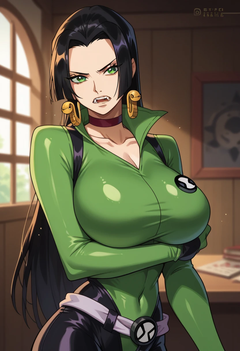Masterpiece, sksrin, beautiful urban female model, in hospital room,pov, from below, facial details, detailed body part details, 8k wallpaper, looking at viewer, hospital, Shego, nurse outfit, thighs, green eyes, black hair, ponytail ,glowing eyes, cowboy shot, sexy,bent over,pre hug