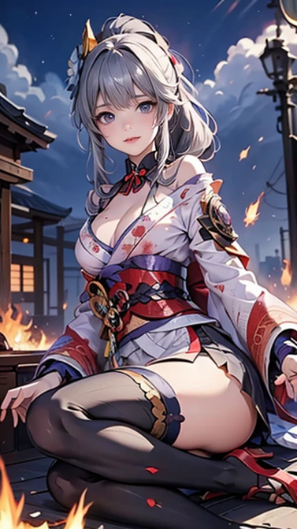 (Perfect Anatomy)、masterpiece、super high quality、 8K、Realistic、masterpiece、Highest quality、Ultra-high resolution、Maximum resolution、Very detailed、Professional Lighting、anime、Adult female、thin、so beautiful、Very detailedな目、Draw the whole body、China dress、he has a gun、Holding a handgun in both hands、Yellow Eyes、Blue Hair、Long Wavy Hair、Earrings、Fingerless gloves、Tactical Boots、Equipped with transparent orange sunglasses、Equipped with a chest rig、Fearless Smile,NSFW,blush,pussy juice