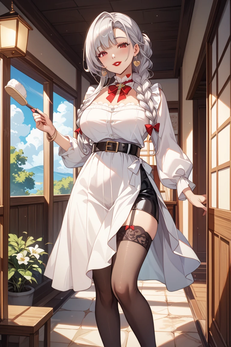 (masterpiece, best_quality, ultra-detailed, immaculate:1.3), epic, illustration, mountain dragoon lord , pauldrons, light slate gray hair with sunset highlights, Tri-Braided Bun,swept bangs, crossed ankles, in cherry blossom, mad scientist's downtown Tokyo, in a steampunk factory, bombshell hair, neon blonde hair, Slicked Back Hair,parted bangs, arm at side / arms at sides