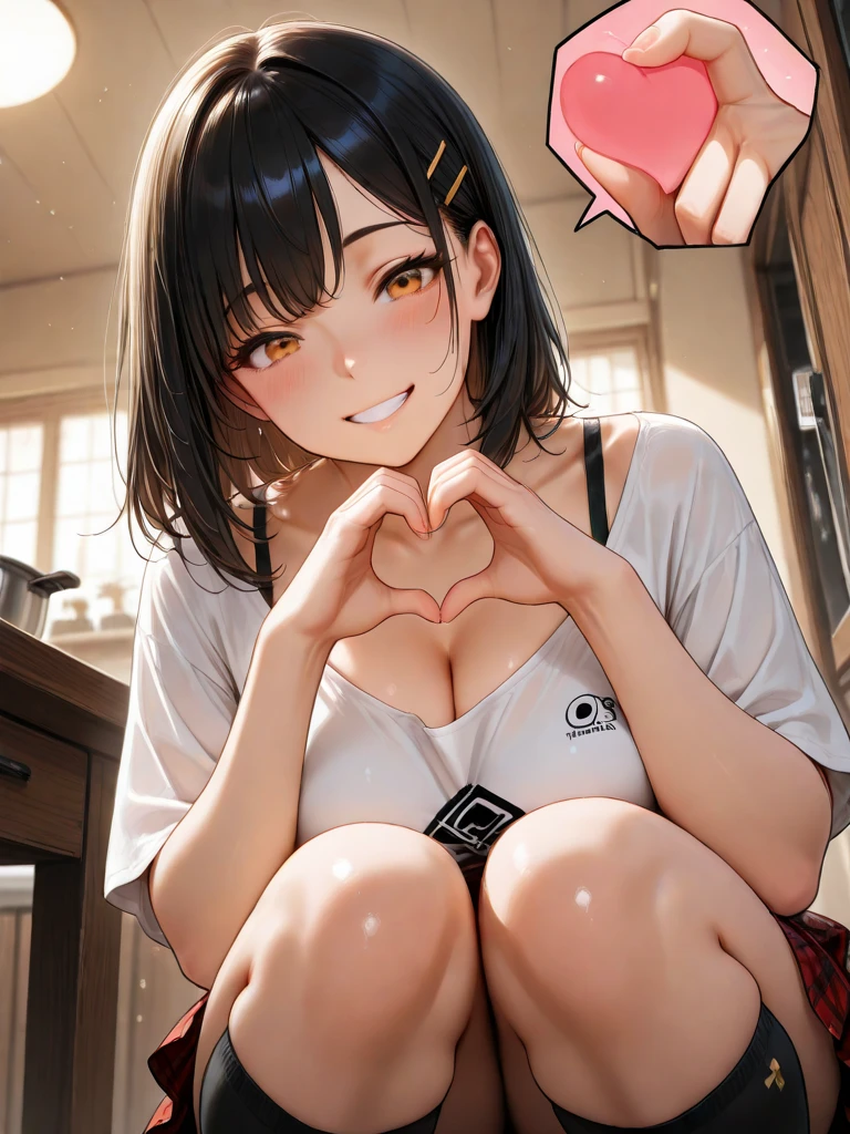 Handjob，，surprised, semen,close your eyes,1. small  ,short hair,Black Hair,blush,White T-shirt,Olive green shorts,White skin,barefoot,tongue,blush,Sweat,futon
