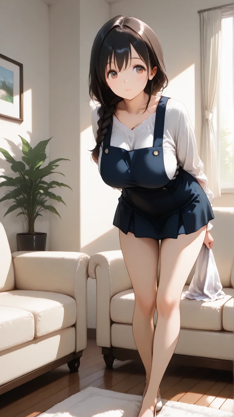 1girl in, Parted lips, blush, makeup, lightsmile, School uniform, Full body, Wide Angle, From  above, crass room, llight rays, Glow, thighs thighs thighs thighs, 鎖骨, Narrow waist, (masutepiece), Wallpaper,Wet body、Micro lingerie that can be seen even over clothes、Drooling、White socks
