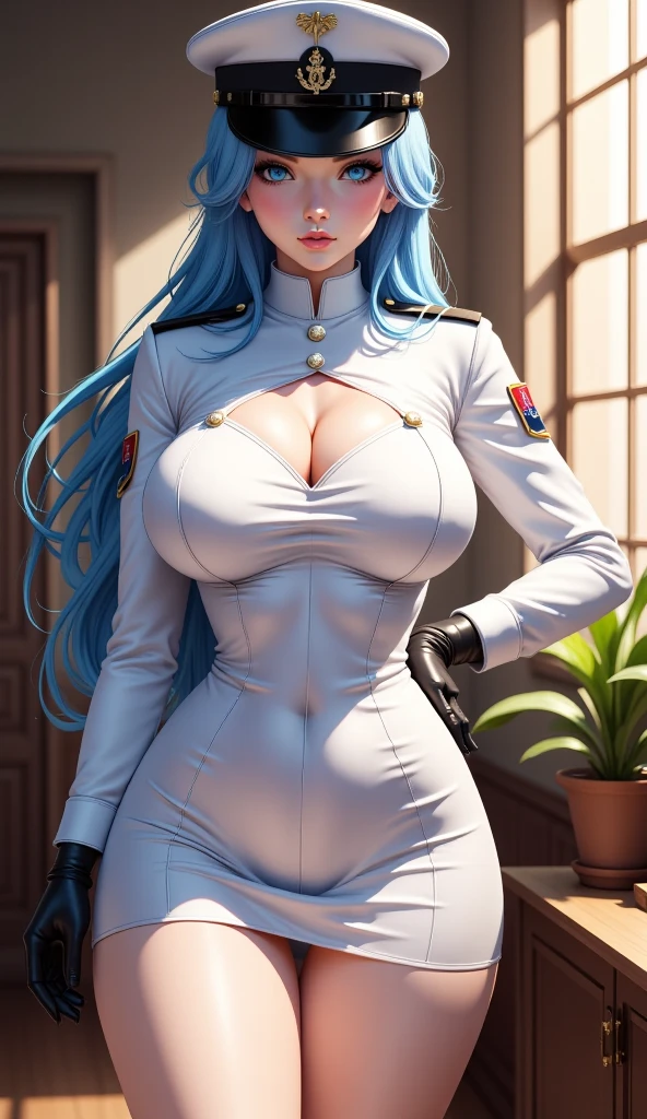 An Idol k-pop girl, (cute face:1), (lewd face:1), braid hair, intricate face details, detailed face, golden ratio face, ((huge breasts:1)), ((large breasts:1)), ((giant breasts:1)), ((big breasts:1)), ((slim waist:1)), ((big butt:1)), ((big hip:1)), ((big thighs:1)), ((thick thighs:1)), ((intricate hands:1)), ((detailled hands:1)), ((intricate feets:1)), ((detailled feets:1)), (polished skin:1,9), (sweaty:1,9), (thicc:1), (erotic:1), (perverted:1), (she is sexually aroused:1), (full body:1), (look at viewer:1), 64K, UHD, HDR, global illumination, (high quality, high detailed, hyper detailed, extremely detailed), photo realistic, ultra realistic, art photo, (clarify the details, detailed parts body), intricate artwork masterpiece, trending on artstation, (drunk face), (dark yellow eyes:1,9), (blue hair:1,9), tight clothes, standing, window, curtains, long socks, black gloves, ((see through clothes:1,9)), ((:1,9))