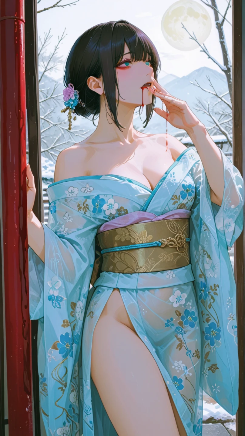 Please wait for Rei Ayanami, Pretty face, Delicious Company, A captivating sight, Wearing a sexy open kimono. The work is created in a medium reminiscent of Japanese ink painting.。....., With bold strokes and. Artist'Stunning technique gives the image strength and power'Presence,Highest quality, Ultra-high resolution captures every detail. The texture and intricate patterns of the kimono are expressed with extreme precision.. Lighting is carefully designed,Enhance the drama, Deep shadows and subtle highlights. general, This piece exudes elegance and strength., A fusion of traditional Japanese aesthetics and modern sensibilities. , Putting the details together, Captivate viewers、Create an immersive experience.