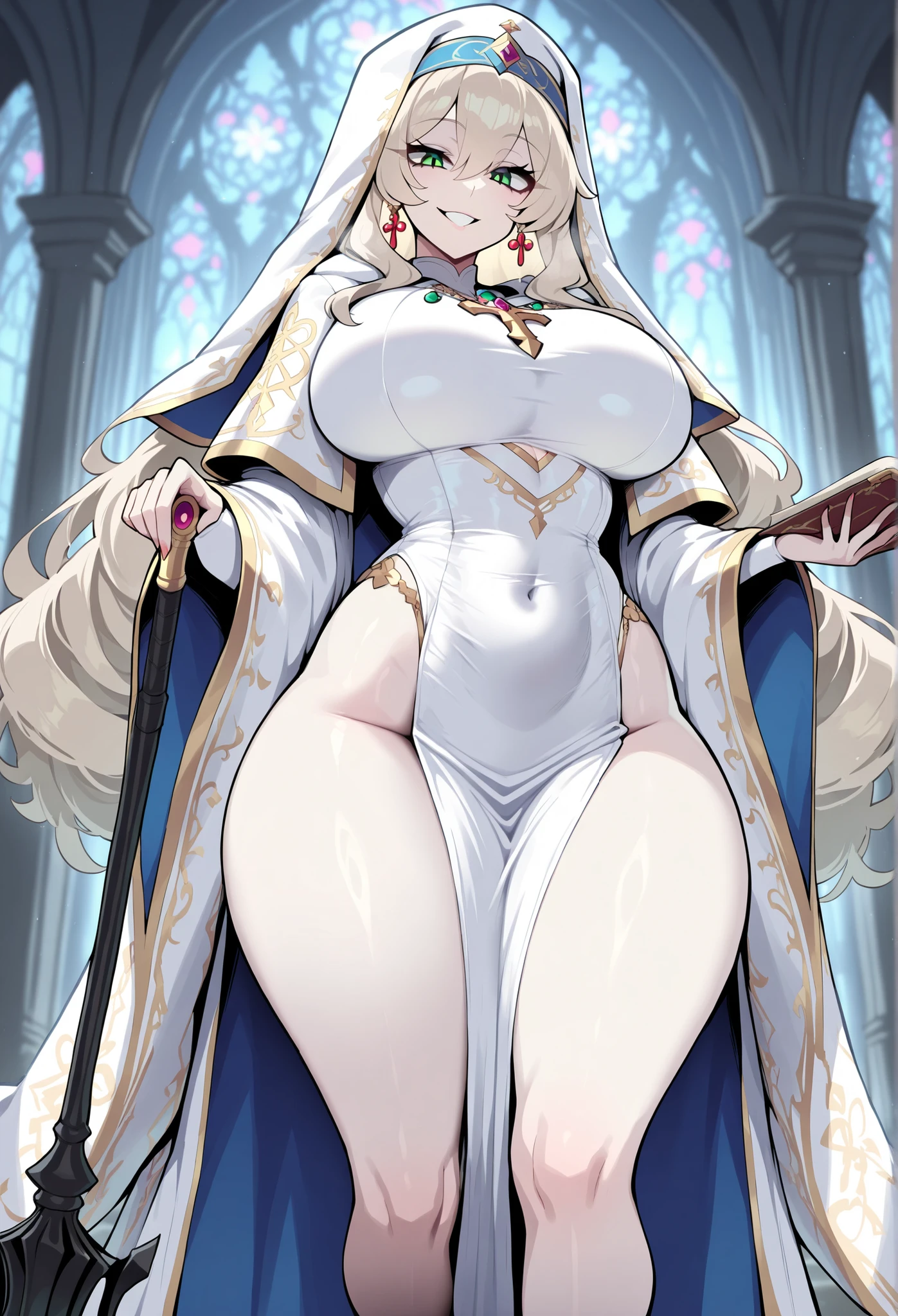 Ancient mystical lady, ((massive ample saggy hanging natural breasts)), full breasts, pointy breasts, breasts gap, wide hips, thick thighs, huge ass, long legs, full lips, mature woman, mature mom, milf, sexy, seductive, alluring, sensual, ((NSFW)), Long white hair, long hair side locks, hair tubes, (((See-Through Breast Curtains Harem Outfit))), transparent silk fabric, (((body jewelry))), gold jewelry, gold bracelets, necklace, jewelry thong string, silk body chains, ancient fantasy esthetic, ancient sanctum, ballroom, ((detailed background)), detailed environment, ultra-detailed face, perfect face, perfect eyes, perfect anatomy, extremely detailed beautiful eyes, shiny eyes, detailed hands and fingers, detailed, cinematic lighting,