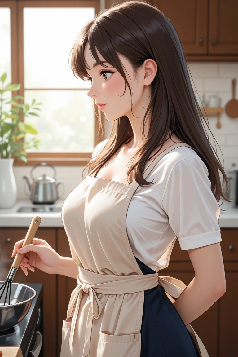 Highest quality、high resolution、High definition、HD、sports gym、(Nitta Minami、Long Hair、Medium chest、Brown Hair、Brown eyes、Glossy lips、Glowing Skin、Realistic skin texture、Checkered apron、kitchen)、Staring at me、Love me、blush、Laughing with your mouth open)、(Depiction of only the upper body、armpits, spread legs, pussy, no panties