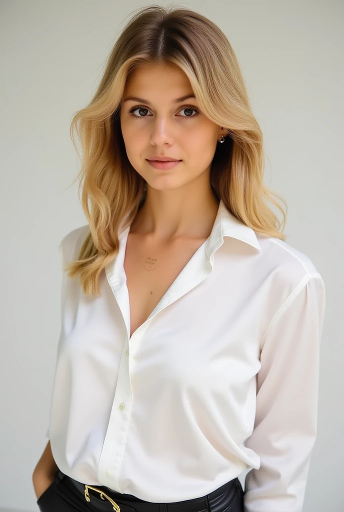 Blond girl in White exposing shirt