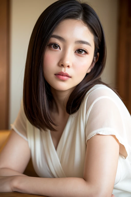 Highest quality, Face Focus, Soft Light, Ultra-high resolution, (Realistic:1.4), RAW Photos,
1 Japanese girl, alone, cute, (pupil, Light in your eyes), Beautiful face in every detail, (Small box),(High resolution detail of human skin texture),
(Long Hair),
indoor,
Damask Shirt Dress,
(Portraiture)