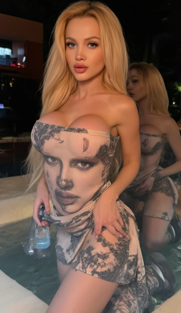 (Cosplay fashion video) Two women, (20s, Hindi, attractive, hourglass figure) are relaxing by an alien ocean, the pair stop to sun bathe and relax at an alien beach, beauty revealed, unfettered, uninhibited, enjoying he warm sunshine unfettered, sun worship philosophy, liberal (They are wearing daring and revealing tiny outfits appropriate to the scene showcasing their confidence and sensual beauty as well as their elaborate tattoos.) The women's captivating eyes and luscious lips are meticulously detailed, enhancing their allure. The image quality is top-notch, with ultra-detailed rendering and vivid colors. The lighting is ideal, creating dramatic shadows and highlighting the curves of their bodies. Upscale to realistic, hyper realistic, extremely detailed.