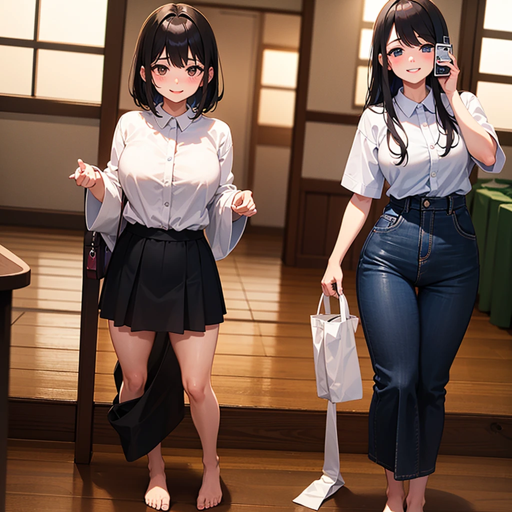 Black Ankle Length Socks、hi-school girl、Long leg、large full breasts、cleavage of the breast、A dark-haired