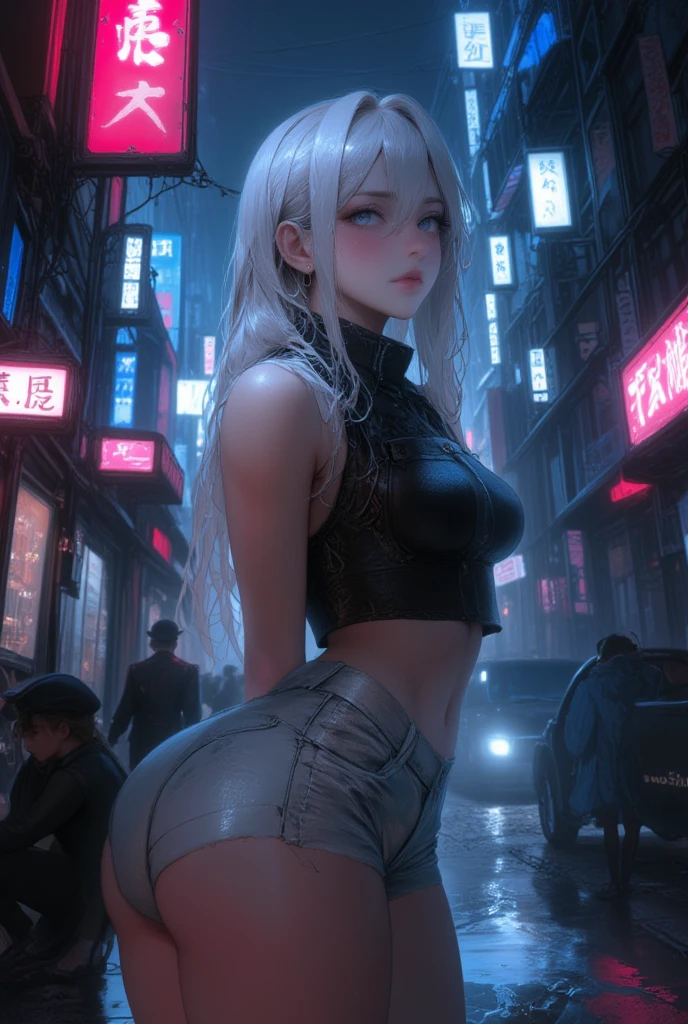 masterpiece, best quality, shadows, perfect hands, perfect legs, perfect anatomy, pretty face, mature features, 1 girl, 21 years old, mature woman, cat girl, sexy black dress, city night background, white long hair, thighs, ass, breast, seductive, spicy, posing, cinematography lights, 