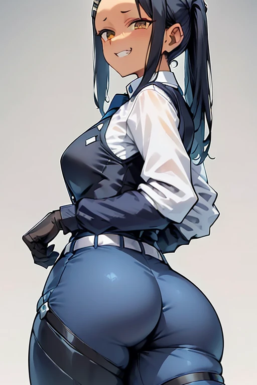 Police women, sexy body, curvy body, big breasts, cleavage, red eyes, long straight black hair, twintail hairstyle, big hip, stockings, garter belts, neck tie, (((police officer, police officer uniform))), smiling, beautiful face, detailed face, very detailed, beautiful eyes, full body, full body shot, high quality, detailed background, high resolution, 8k resolution, ultra high detail