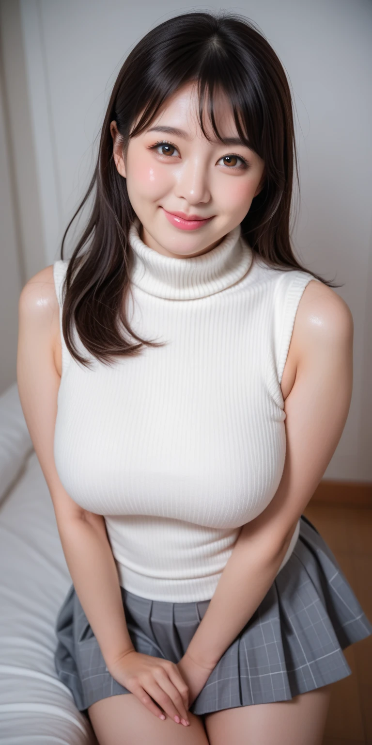 (Highest quality, 8k, 32K, masterpiece, Ultra-high resolution:1.2), Cute Japanese Girl, Clothed Big Tits, (Huge breasts:1.4), Long black hair, bangs,
(White turtleneck sweater), Tight waist, (Outdoor, garden, blue sky),Upper body close-up、