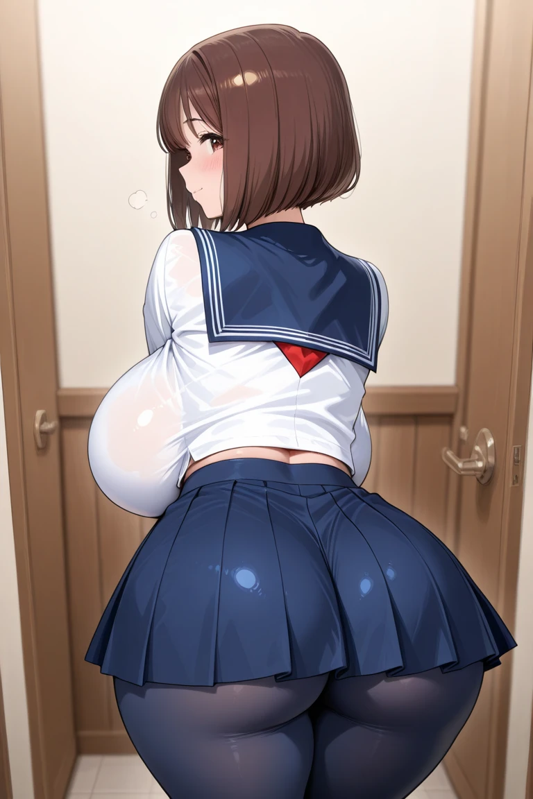 (nsfw,)(takimoto hifumi,ponytail hair,hairbow),((solo girl)),((Perfect body,))((Super beautiful,))((High quality,))((Heavy breathing,sweat, Sweaty and wet all over,))(Hotel room,)blush,backlit,shiny glossy,gigantic breast, Looking at Viewer,cowboy shot,nipple,((Turning your back to me, sticking out your butt,))((She turns around with her back to me, sticking out her butt,from back view,Directly behind,))(Show off your crotch by opening your crotch in a crouching posture,)squatting and straddling,((doggy style,penis in pussy,cum in penis)),(clear face,)((sailor school uniforms,very short pleated skirt,pantyhose,)),lovejuice dropping crotch,look of contempt,ahegao,fucked silly, sexual ecstasy,orgasm,grit teeth
