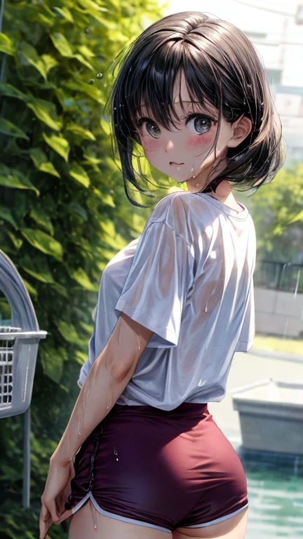 ((NSFW,of the highest quality,Shinkai Makoto style, Ultra-detailed,High resolution,Best Anime 8K Konachan Wallpapers,Pixiv Contest Winner,Perfect Anatomy,super detailed skin,Cinematic lighting)),BREAK,1girl is a cute tomboy,((Loli face,11 years old:1.5)),a junior high school student, Ponytail,Full limbs,complete fingers,flat chest, Small butt,Androgynous attraction, Small eyes,Beautiful detailed black eyes,groin,Clothes wet in the rain,((Tank top,Shorts:1.2),Wet,(Nipples are visible)),rainy, At a rural bus stop at night with no one around,BREAK,((High resolution,super detailed skin, The best lighting by professional artists, 8K Illustration)),