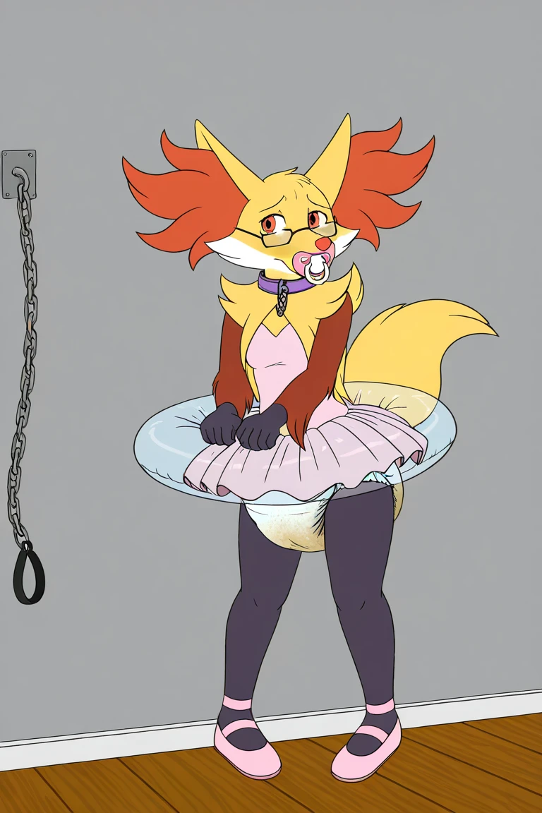 boy, squirrel, furry, bodyfur, tail, collar, bra, bottomless, gloves, boots, chibi, sparkling eyes, idol, hair bow, happy, full body, straight-on, anal object insertion, squatting, dildo, male focus, spread legs, plump, young, small penis, foreskin, testicles, bare legs, heavy breathing, full-face blush, handsfree , wooden wall