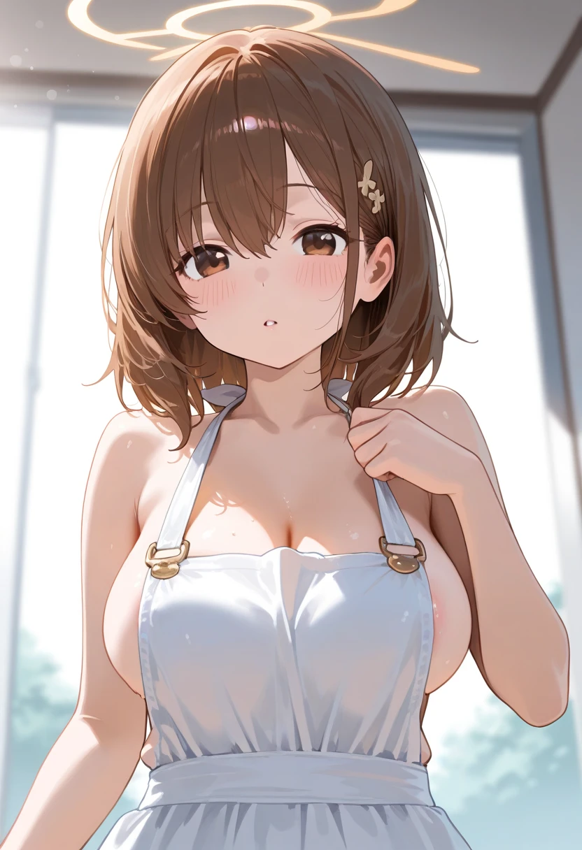 incoming hug, 1 girl, Alone, White background, Big breasts, ochako uraraka wearing wedding dress, ((breasts of 420 cm)) Ochako Uraraka with Mega Teta