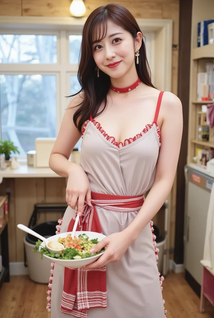 beautiful, Mother-in-law, Japanese, Sensual, spaghetti midi dress, In the kitchen, Seductive look