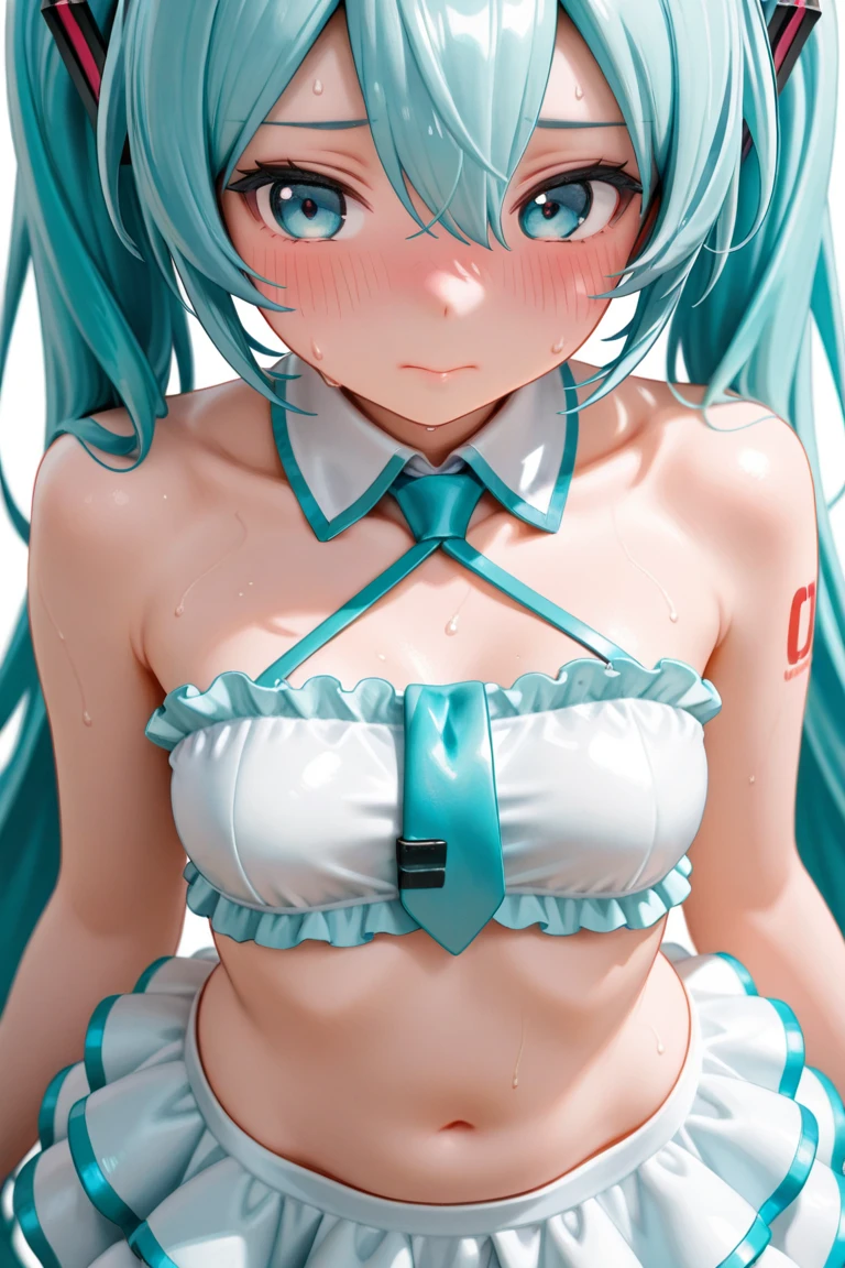ultra detail, masterpiece, High resolution, cinematic lighting, (((1girl, Perfect Anatomy, perfect style))), Hatsune Miku, big light blue eyes, very detailed eyes, blue green long hair, (((twin tails))), big square hair accessories, smile, blush, (((Wet hair, wet body))), (((Completely naked))), professional art, Tropical resort pool, bask in the sunshine, sit by the pool, spread your legs,
