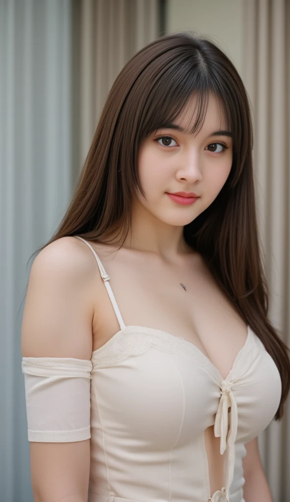  body、Full body Esbian、Pick up lost and found items、Very small waist、(very big breasts:1.3)、ponytail、plump thighs、natural skin、Extra-fine face、 extra thin hands, Very thin fingers, Best ratio、surreal, ((cute dress、Exposing too much skin、off shoulder、The length is short and the thighs are visible))、cheeks turn red、body covered in 、Cross Necklace、((18 year old female:1.2))、young adorable japanese face, official art，Highly detailed CG Unity 8K wallpaper，（masterpiece:1.0),(highest quality:1.0), 超A high resolution,4k,Super detailed, photo shoot, 8K, nffsw, High resolution, kodak portrait 400, film grain, lens flare glow,高いest quality,8K,nffsw:1.2),portrait shot,8K、View viewer