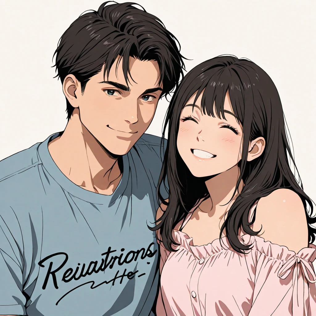 Japanese　Man and woman couple　Medium Hair　Tan Skin　Beauty　Has short hair　Handsome　anime
