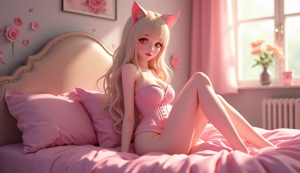 (Masterpiece1.2), (best render:1.2), high detail, 1girl,, Rebecca Romijn , perfect face, perfect eyes, 8k, sexy, ,masterpiece, look at camera, metart,, lusty, naked, hairy pussy, kawai, smile, hentai, pink bedroom, rainbow, unicorn,pillows, pink, ,plushes, blond hair, smiling, seethrough lingerie, from behind