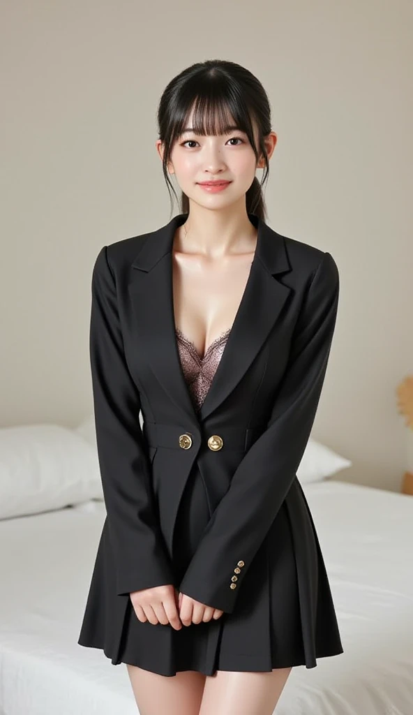 (make up:1.1),Necklaces, rings, earrings, watches, jewellery,suit,((2 lady)),realistic,(ultra quality:1.2),japanese,high quality,masterpiece,(ultra detailed:1.4),japanese girl,beautiful face,(real gray bra:1.2),(skirt-suit:0.2),((office)),(small breast:1.4),slender,highres,pantyhose,skirt
